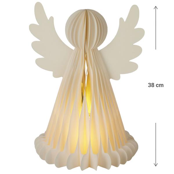 Incantevole angelo LED in carta a nido d‘ape con timer 6 h, 38 cm – Luce notturna per camera da letto o soggiorno. Perfetto per Natale