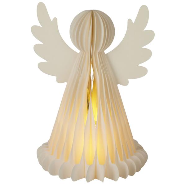 Incantevole angelo LED in carta a nido d‘ape con timer 6 h, 38 cm – Luce notturna per camera da letto o soggiorno. Perfetto per Natale