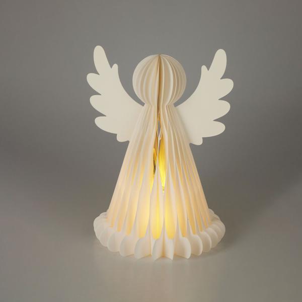 Ange LED enchanteur en papier nid d‘abeille - Veilleuse à lumière blanc chaud - Minuteur 6h, 50 cm - Sans fil, piles AA