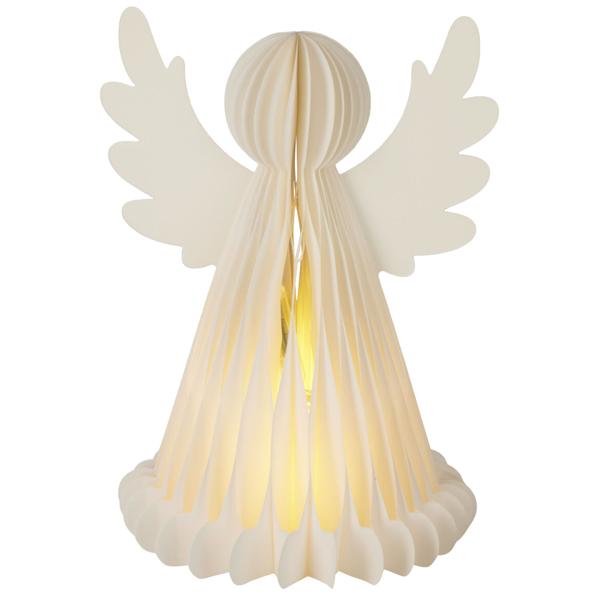 Ange LED enchanteur en papier nid d‘abeille - Veilleuse à lumière blanc chaud - Minuteur 6h, 50 cm - Sans fil, piles AA
