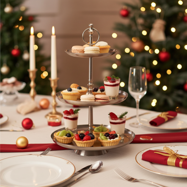 Hochwertige 3-Etagen Etagere in Silber, vielseitig einsetzbar als Küchenständer, Obstschale & Deko für Zuhause