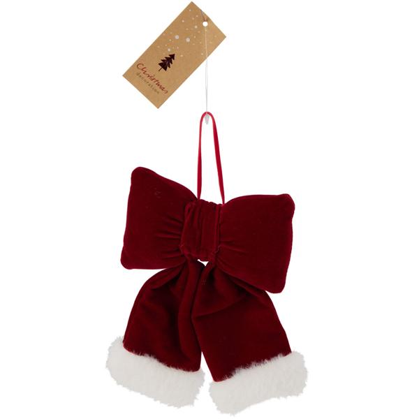 Festliche Hänge-Schleife 14 cm, Rot-Weiss - Edle Weihnachts-Deko aus Polyester für Türen, Wände, Geschenke, Party & u.v.m. 
