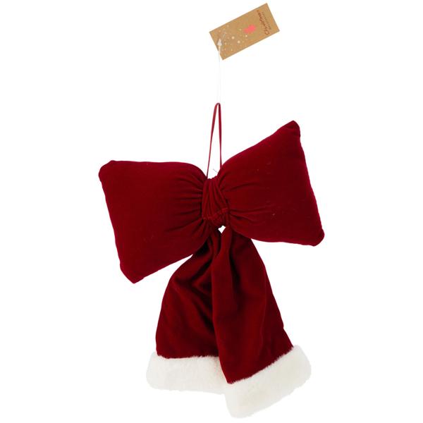 Fiocco da appendere rosso-bianco festivo - Elegante decorazione natalizia in poliestere per porte, pareti, regali, feste e molto altro