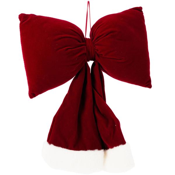 Festliche Hänge-Schleife 37 cm, Rot-Weiss - Edle Weihnachts-Deko aus Polyester für Türen, Wände, Geschenke, Party & u.v.m. 