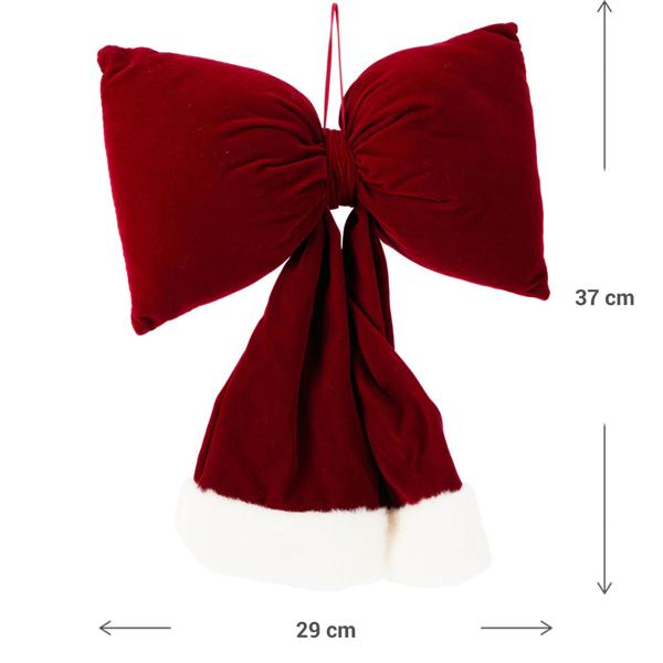 Festliche Hänge-Schleife 37 cm, Rot-Weiss - Edle Weihnachts-Deko aus Polyester für Türen, Wände, Geschenke, Party & u.v.m. 