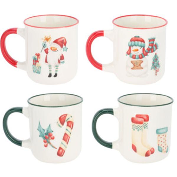 Wunderbares 4er Tassen Set, 200ml, Porzellan, festliches Weihnachts-Design - Hochwertig, robust, ideal als Geschenk & Deko