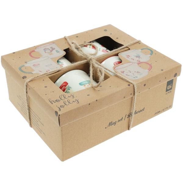 Wunderbares 4er Tassen Set, 200ml, Porzellan, festliches Weihnachts-Design - Hochwertig, robust, ideal als Geschenk & Deko