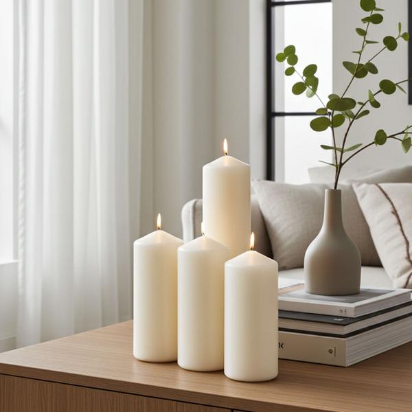 Stylish candle set, 4-piece pillar candles - Long burn time approx. 65 hours. Ideal for cozy evenings, weddings & Christmas, cream white