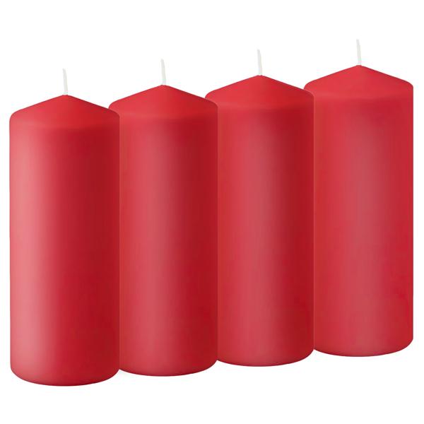 Lot de 4 Bougies Cylindriques Rouges - Longue Durée de Combustion 65h - Décoration Ambiance Mariage Noël Maison - Ø 7x15cm