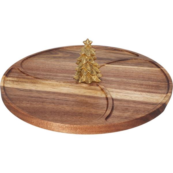 Elegante vassoio da portata in legno di acacia, con albero di Natale dorato e 3 scomparti - piatto snack decorativo, ciotola per la frutta, ideale come regalo