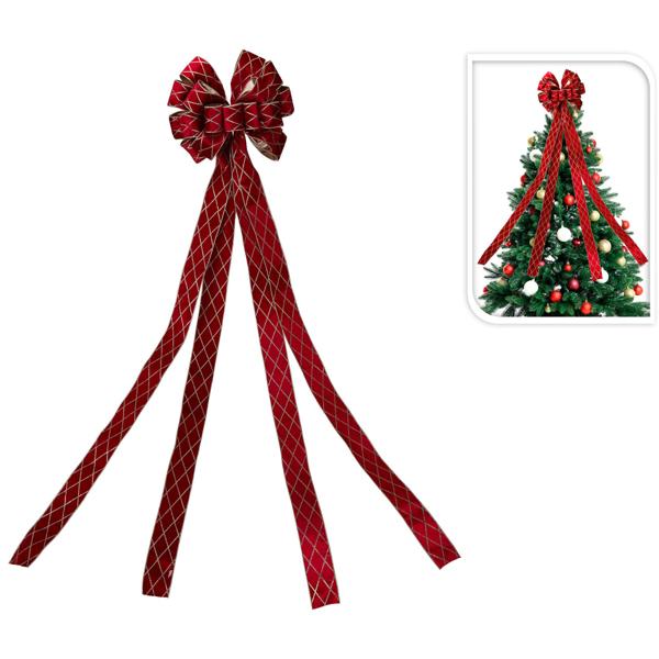 Magical red plaid tree bow, 130 cm. Sensational Christmas tree decor - tree topper that guarantees a festive mood