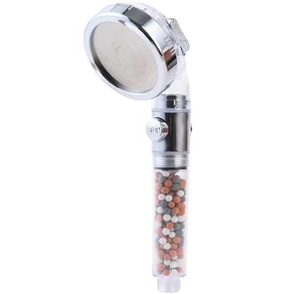 Innovative water-saving shower head with filter & 3 spray modes for reduced consumption & more enjoyment - with mineral stones for a luxurious shower experience