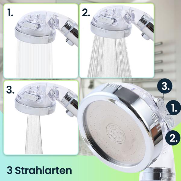 Innovativer Wasserspar-Duschkopf mit Filter & 3 Strahlarten für weniger Verbrauch & mehr Genuss - mit Mineralsteinen für ein luxuriöses Duscherlebnis