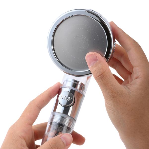 Innovative water-saving shower head with filter & 3 spray modes for reduced consumption & more enjoyment - with mineral stones for a luxurious shower experience