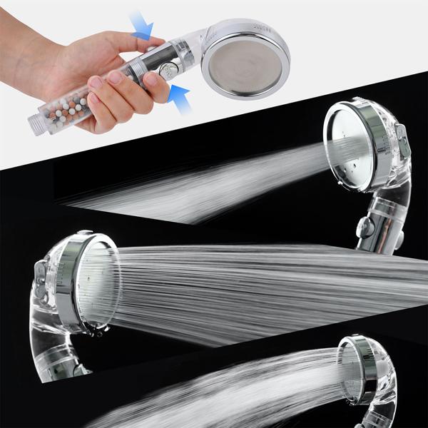 Innovative water-saving shower head with filter & 3 spray modes for reduced consumption & more enjoyment - with mineral stones for a luxurious shower experience