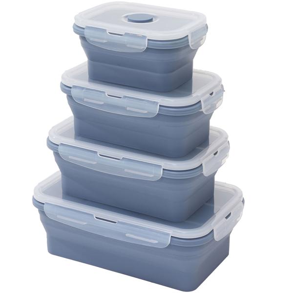 4-piece set of silicone food storage containers - collapsible and foldable lunch boxes, Bento Boxes, BPA-free, microwave-safe, with clip lids