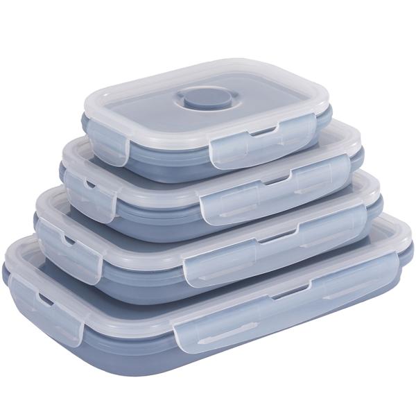 4-piece set of silicone food storage containers - collapsible and foldable lunch boxes, Bento Boxes, BPA-free, microwave-safe, with clip lids