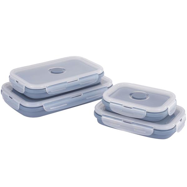 4-piece set of silicone food storage containers - collapsible and foldable lunch boxes, Bento Boxes, BPA-free, microwave-safe, with clip lids
