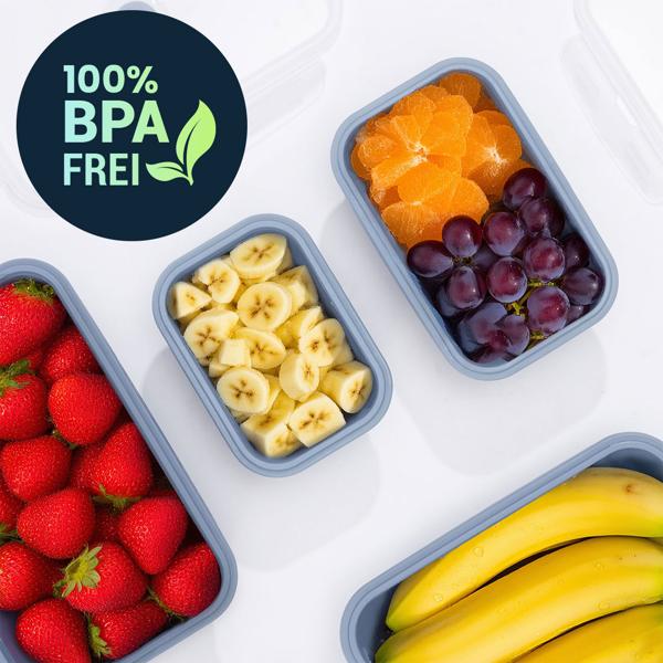4er-Set Silikon-Frischhaltedosen - Zusammenklappbare & faltbare Lunchbox, Bento Box, BPA-frei, mikrowellengeeignet, mit Clip-Verschluss Deckeln