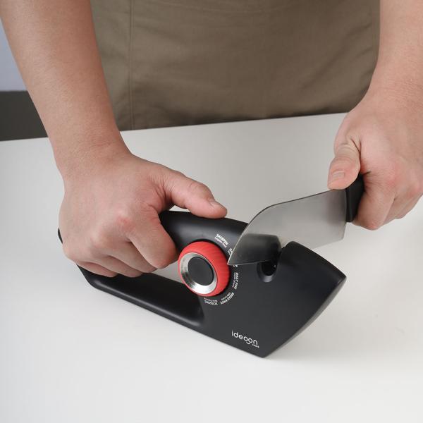 5-in-1 knife sharpener for straight and serrated blades - scissor sharpener with selector dial, multi-sharpener for sharpening knives and scissors