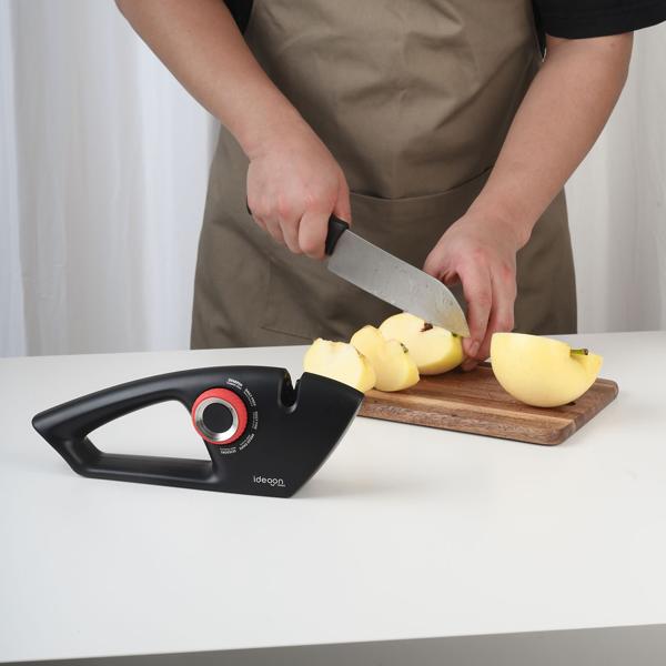 5-in-1 knife sharpener for straight and serrated blades - scissor sharpener with selector dial, multi-sharpener for sharpening knives and scissors