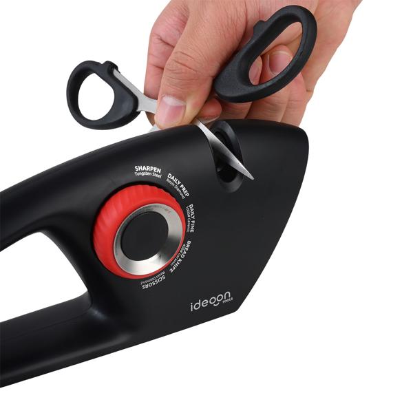 5-in-1 knife sharpener for straight and serrated blades - scissor sharpener with selector dial, multi-sharpener for sharpening knives and scissors