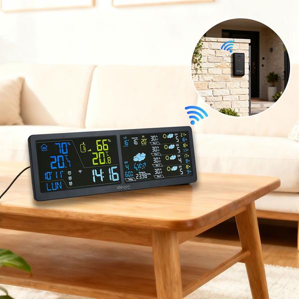 WLAN Wetterstation mit App & XXL Display: Tuya Smart Home, Aussen-Sensor, Weck-Alarm - Temperatur, Feuchtigkeit, UV Index, Wettervorhersage & mehr