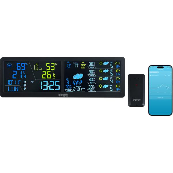 WLAN Wetterstation mit App & XXL Display: Tuya Smart Home, Aussen-Sensor, Weck-Alarm - Temperatur, Feuchtigkeit, UV Index, Wettervorhersage & mehr