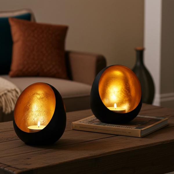 set of 2 Elegant metal lantern 10 x 13 cm, for candles and tea lights, black/gold: A stylish decorative object for indoors & outdoors