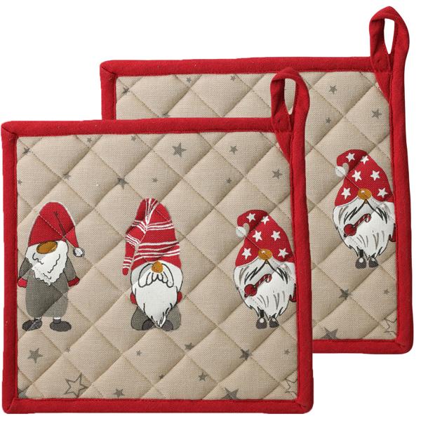 Set da 2 presine con dolce gnomo di Natale in cotone, 20x20 cm - ideale come regalo o sostituto del guanto da forno - Decorativo, perfetto per il Natale