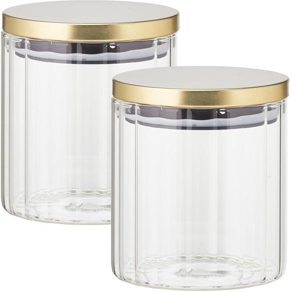 Set of 2 storage containers made of sturdy borosilicate glass with a striped effect and a stylish lid. Perfect for coffee, muesli & spices - 750ml