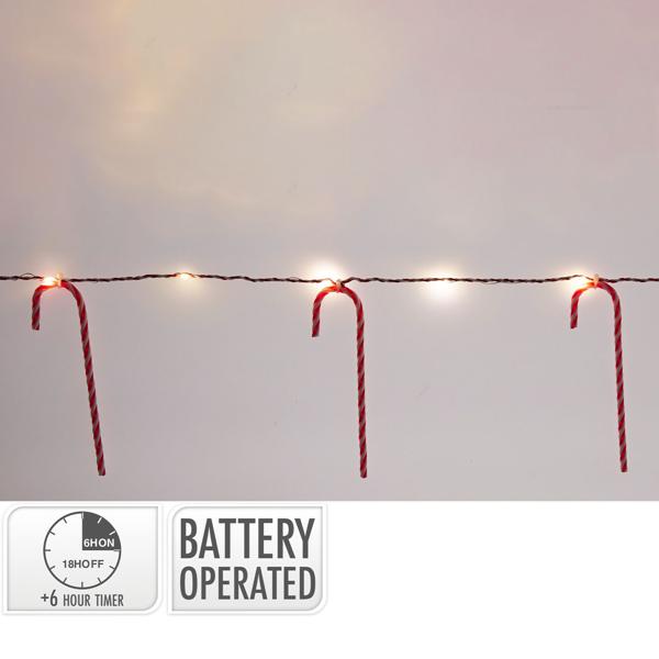 3-piece set magical Christmas decor candy cane string lights - 10 pcs each, 20 warm white LEDs, battery-powered with 6h timer - perfect Christmas decor