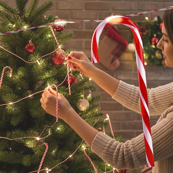 3-piece set magical Christmas decor candy cane string lights - 10 pcs each, 20 warm white LEDs, battery-powered with 6h timer - perfect Christmas decor