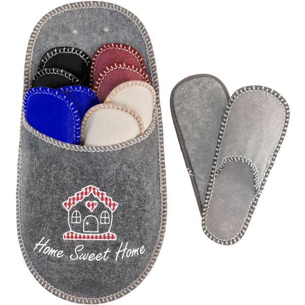 Home Sweet Home - Haus Gästefinken-Set: 5 Paar bequeme Hausschuhe in diversen Farben mit verstärkter Sohle - hygienisch für Besucher & Gäste