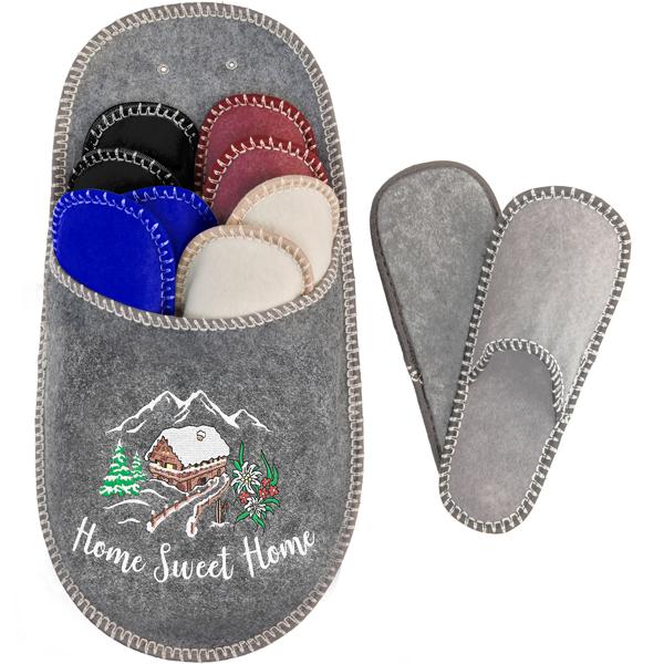 Home Sweet Home - Set di pantofole per gli ospiti del paesaggio invernale: 5 paia di comode pantofole di vari colori con suola rinforzata - igieniche per visitatori e ospiti