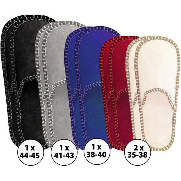 Home Sweet Home - Wichtel Gästefinken-Set: 5 Paar bequeme Hausschuhe in diversen Farben mit verstärkter Sohle - hygienisch für Besucher & Gäste