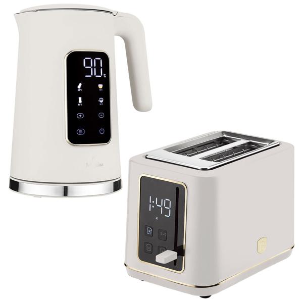 High-quality breakfast set: Elegant kettle & state-of-the-art toaster with LED display & 7 browning levels, for the perfect morning
