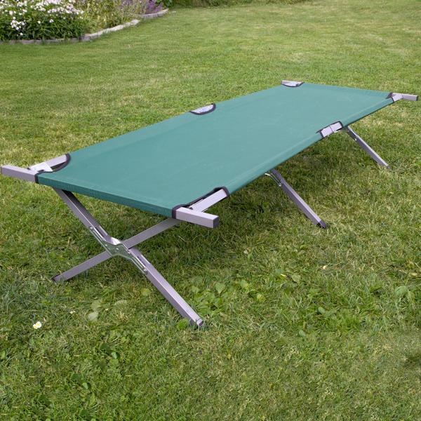 Lit de camp pliable professionnel - Repos maximal camping, pêche, invités - Châssis acier tubulaire 120kg, sac transport, vert 190x65x42cm
