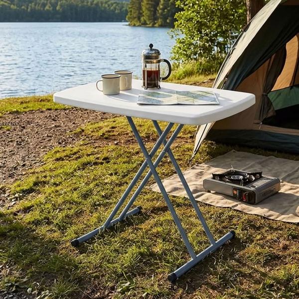 Tavolo pieghevole da campeggio, regolabile in altezza, bianco: Tavolo pieghevole da esterno, robusto e leggero - Un compagno perfetto per il campeggio, i picnic e il giardinaggio