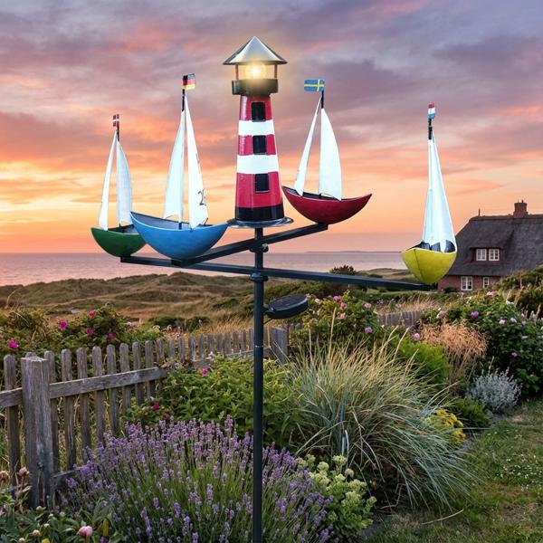 Carosello di navi con illuminazione solare: campane a vento da giardino per il fascino marittimo