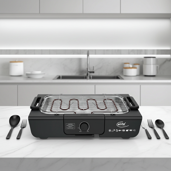 Gril de table électrique 2000W - Peu de fumée, rapide, pour BBQ intérieur, balcon, cuisine - Élément chauffant inox - Protection surchauffe