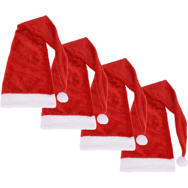Lot de 4 bonnets de Saint-Nicolas festifs, bonnets en peluche rouge avec pompon blanc pour adultes – Idéal pour les fêtes, les marchés de Noël et le carnaval