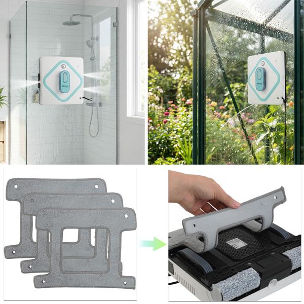 Lot de 3 tampons de nettoyage de rechange pour robot lave-vitres AI CH11051 - chiffons en microfibre très absorbants pour nettoyer et polir
