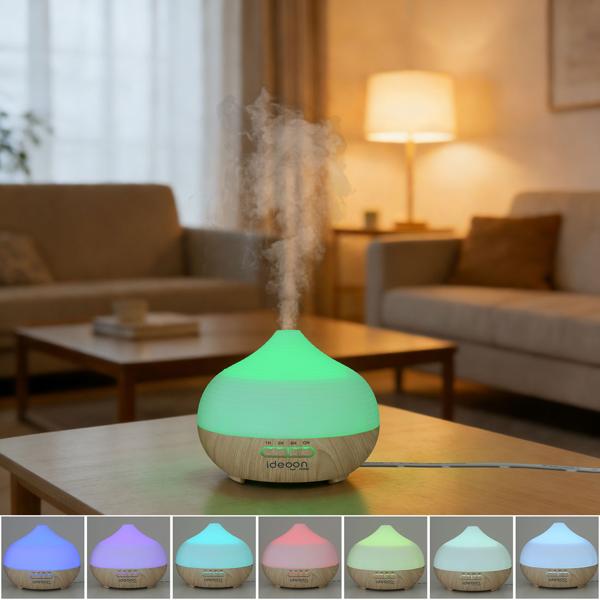 Stylish aroma diffuser & humidifier, 300 ml nebuliser with RGB colour light and timer – perfect for home & office