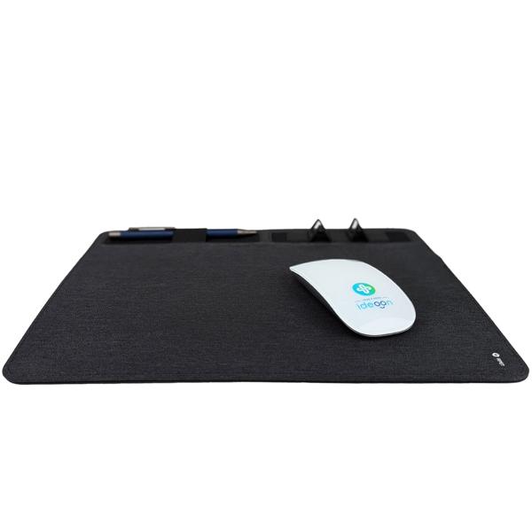 Mousepad mit Handyhalter & Induktionsladung: Dunkelgrau, Ein smarter Schreibtisch-Organizer für kabelloses Laden & Ordnung