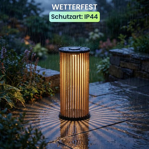 Stilvolle Solar-Laterne aus Bambus 60cm – Warmweisse LED Gartenleuchte, die perfekte wetterfeste Aussen-Deko für Ihre Terrasse & Garten