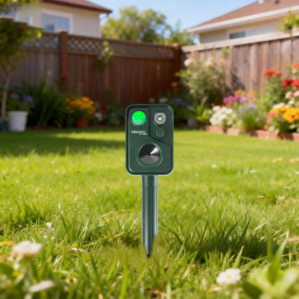 Ultrasonic animal deterrent with PIR sensor & LED flash light - 13.5–45.5 Hz, reliable solar animal scarer against martens, dogs and cats, birds