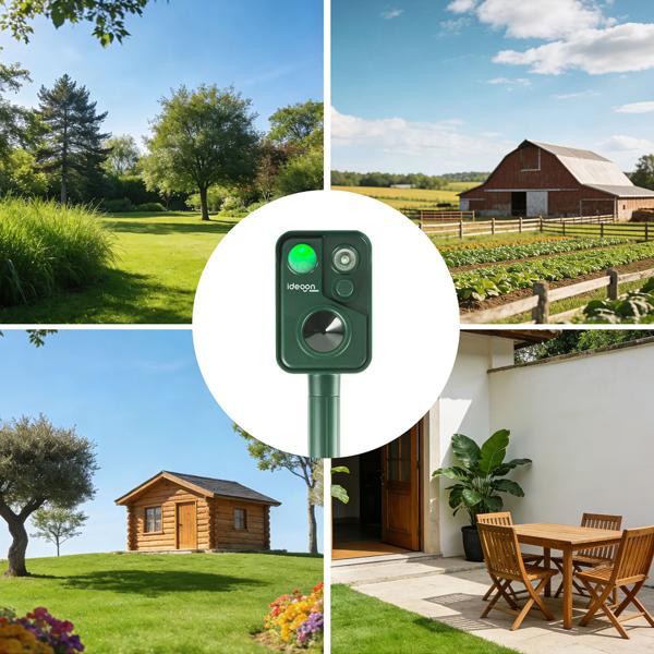 Ultrasonic animal deterrent with PIR sensor & LED flash light - 13.5–45.5 Hz, reliable solar animal scarer against martens, dogs and cats, birds