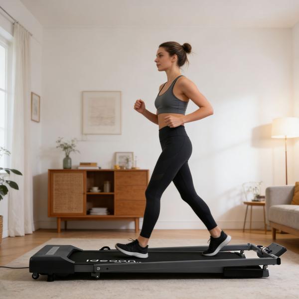2-in-1 treadmill & walking pad up to 12 km/h, foldable, app control, touchscreen, remote control & tablet holder, load capacity 110 kg, professional home workout