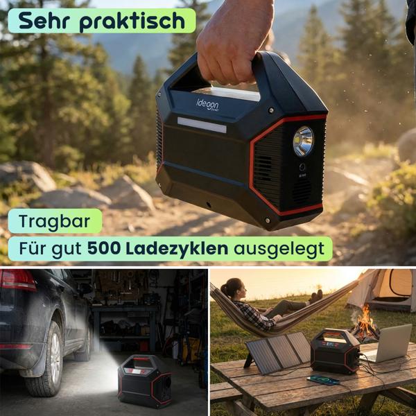 Tragbare Powerstation 155Wh 42000mAh Solar-Generator mit 230V AC Steckdose, USB-C QC 3.0, DC Output, LED-Screen & Licht für Camping Notstrom